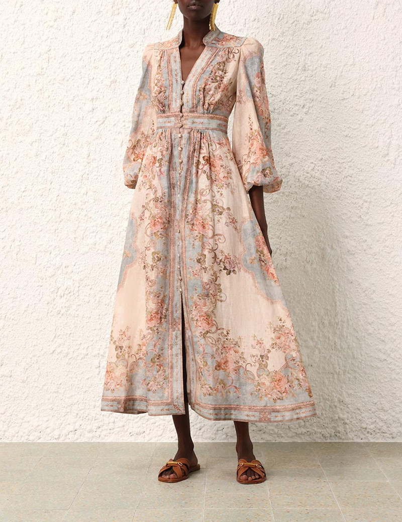 Zimmermann AUGUST PLUNGE MIDI DRESS - 8474DRS242SKBF | REVERSIBLE