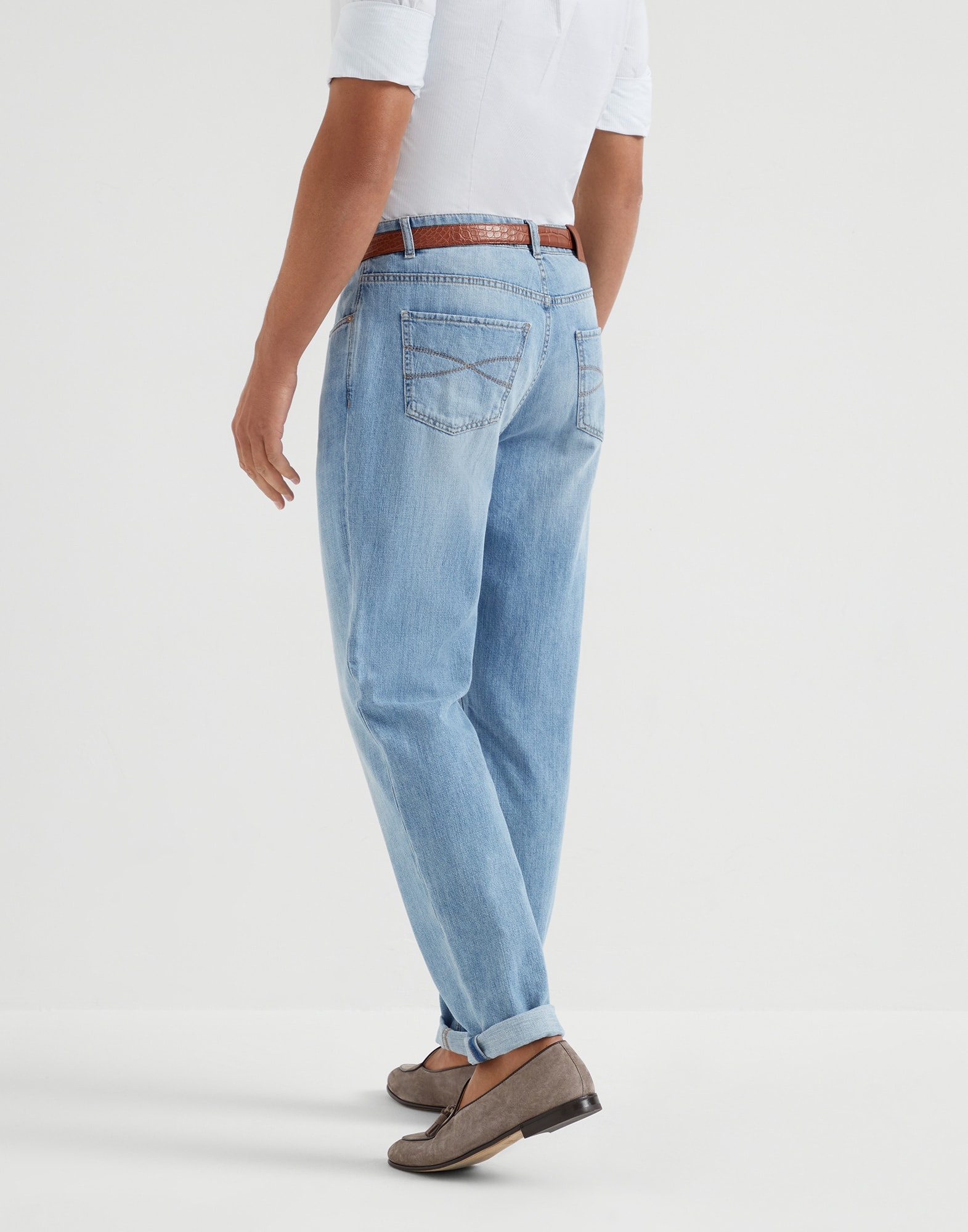 Lightweight denim traditional fit five-pocket trousers - 2