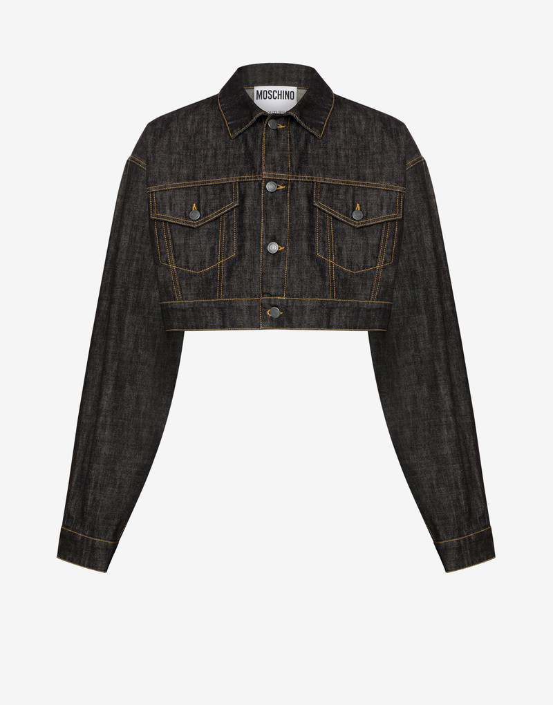 LOGO LABEL BLACK DENIM CROPPED JACKET 1
