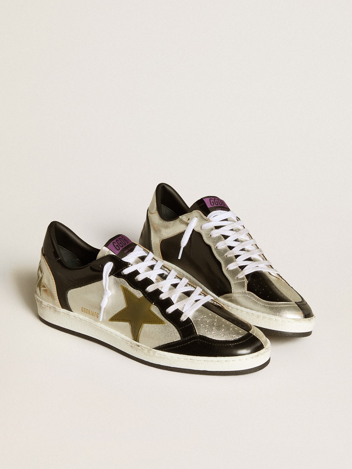 Golden Goose Men's Ball Star LAB in silver leather with brown