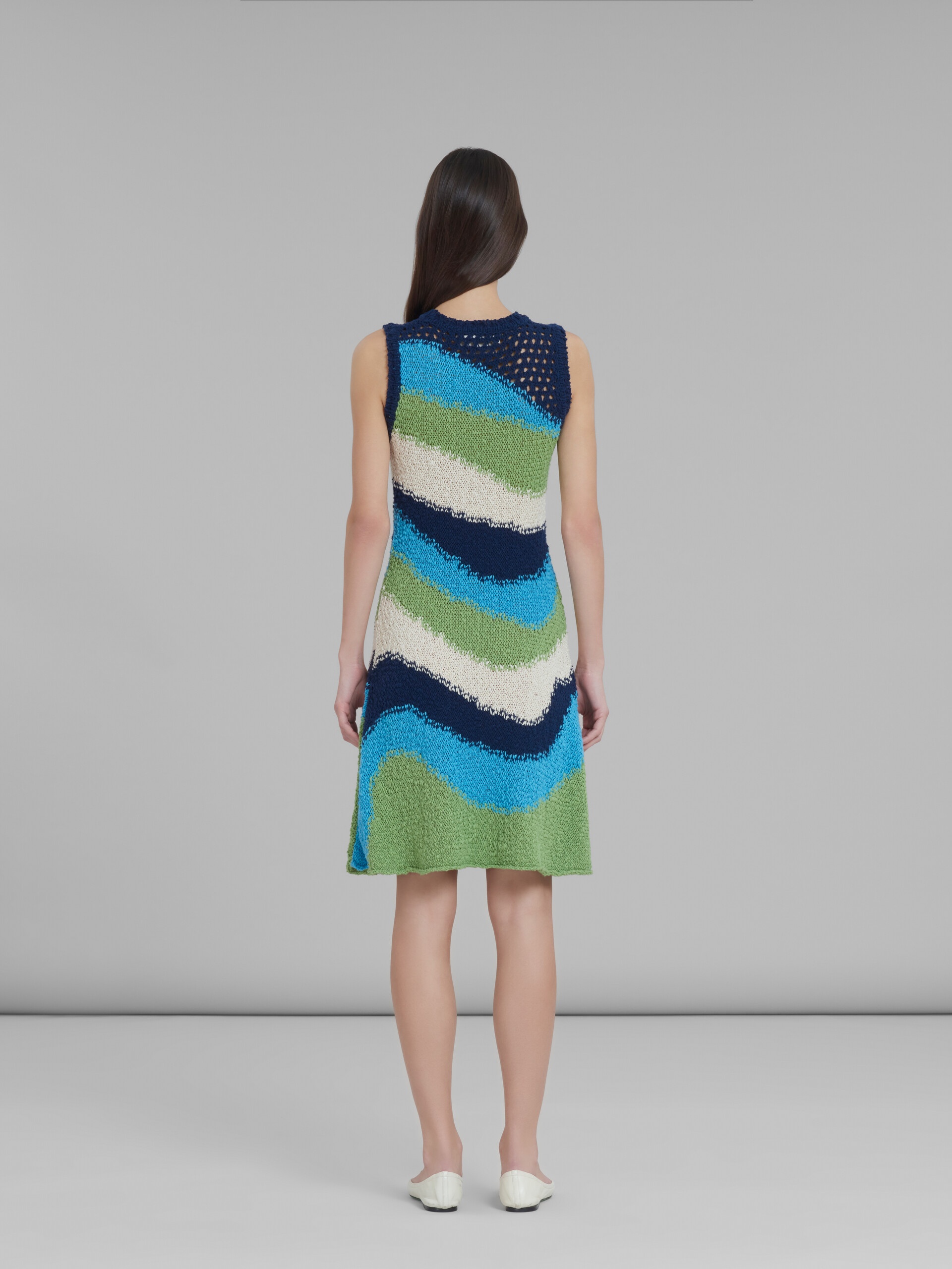 BLUE KNITTED COTTON DRESS WITH WAVY STRIPES - 3