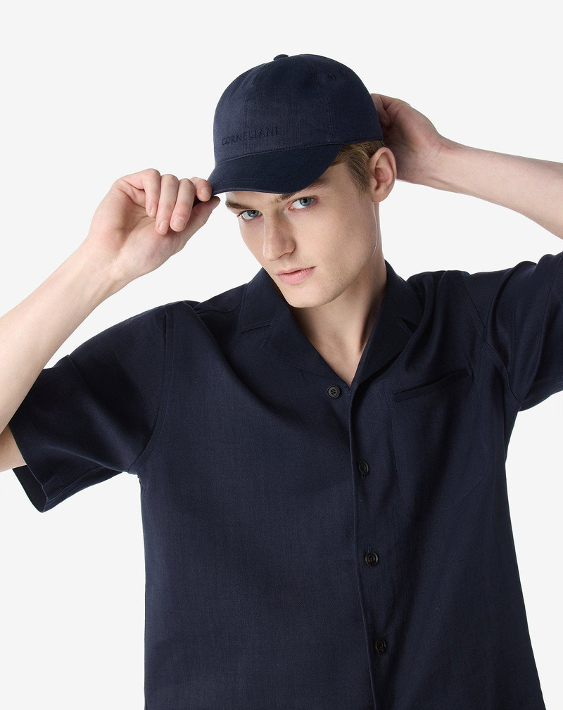 CORNELIANI Navy blue linen, wool and mohair baseball cap outlook