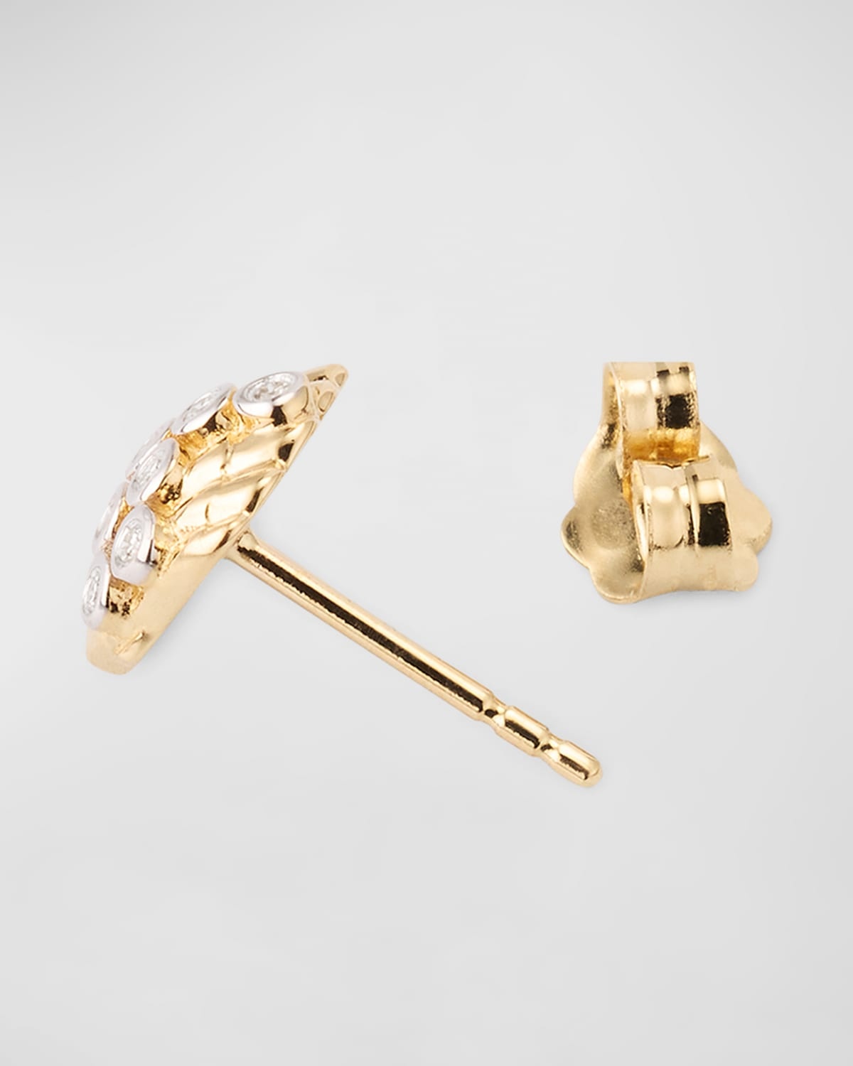 Clam Shell 14K Gold Diamond Stud Earring, Single - 4
