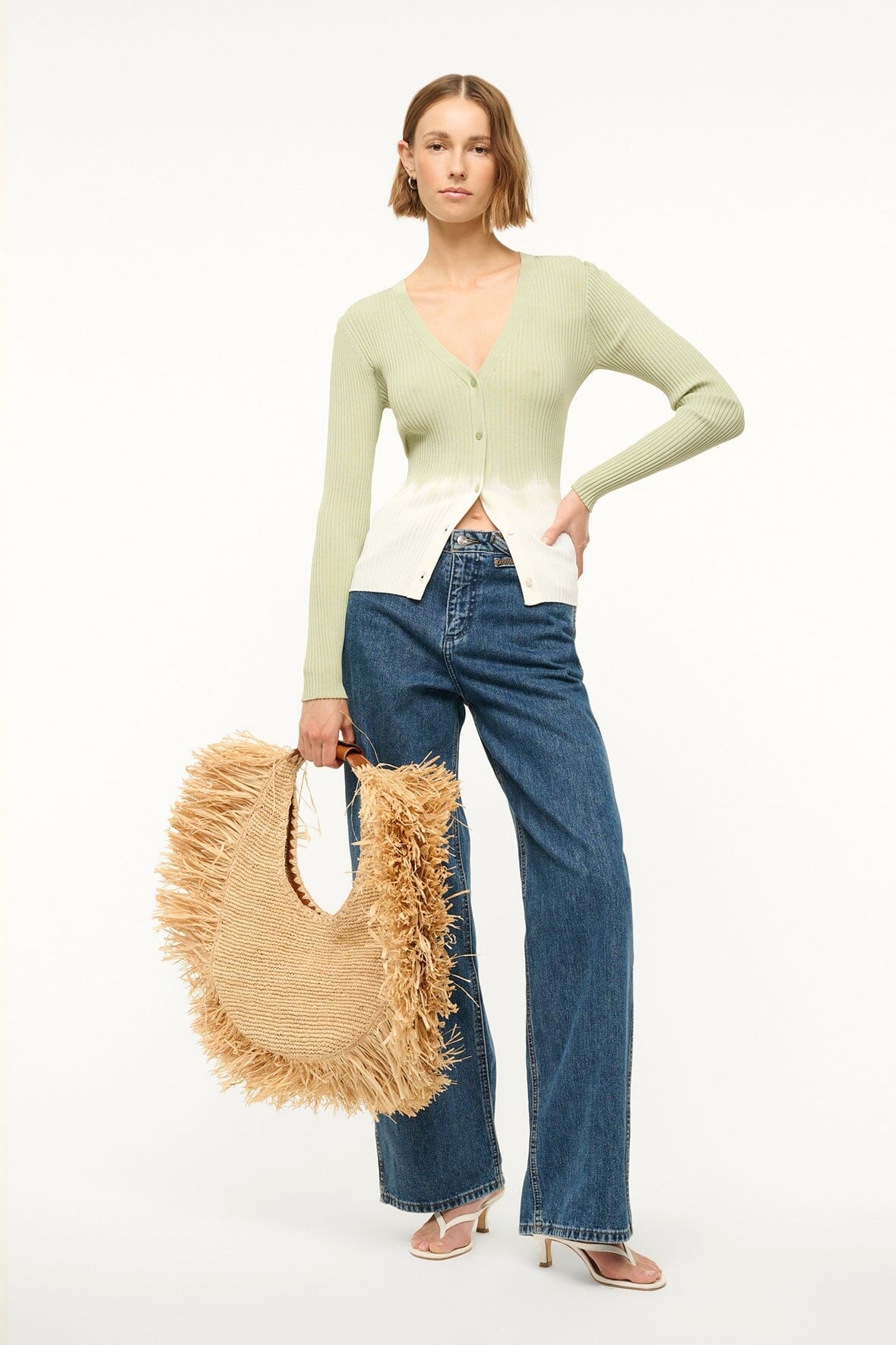 STAUD LARGE RAFFIA MOON TOTE BAG NATURAL FRINGE - 2