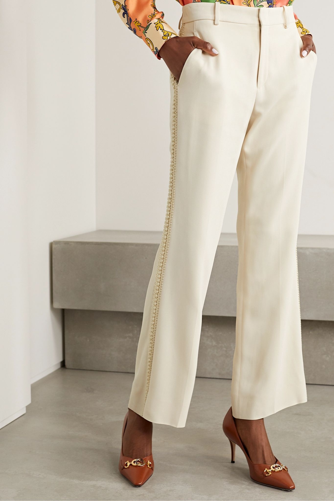 Appliquéd crepe wide-leg pants - 3