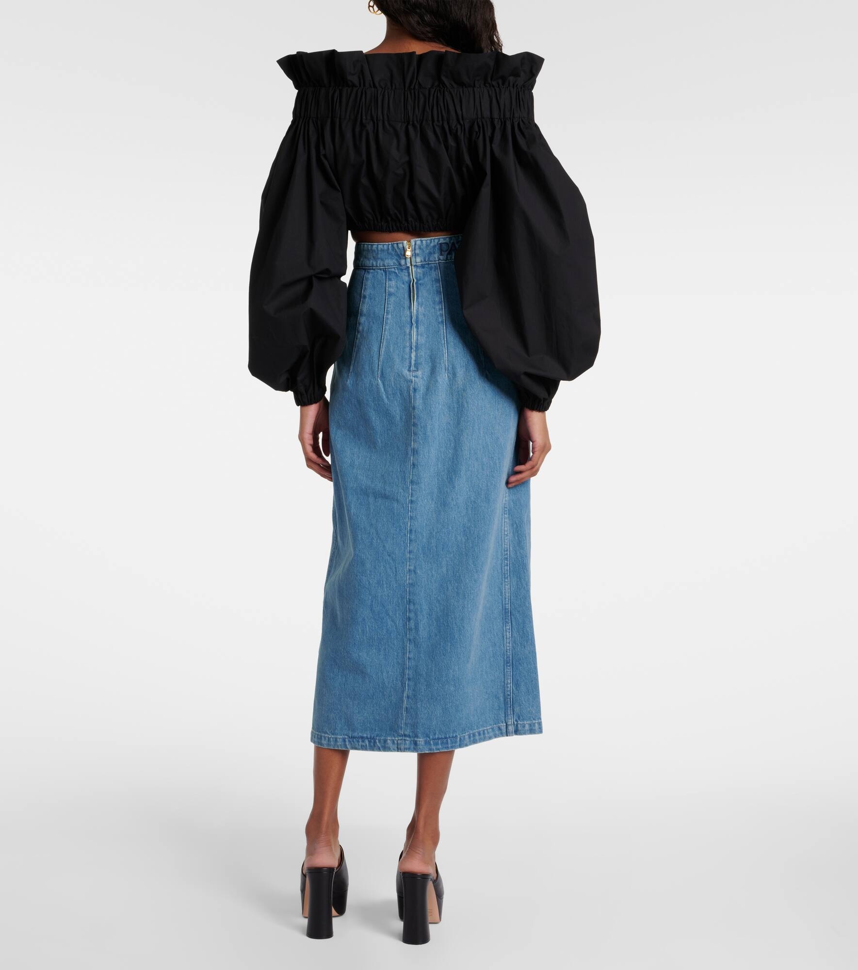 High-rise denim midi skirt - 3
