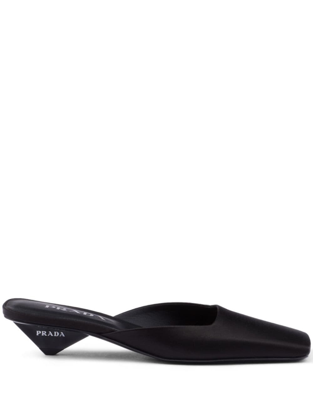 square-toe satin mules - 1