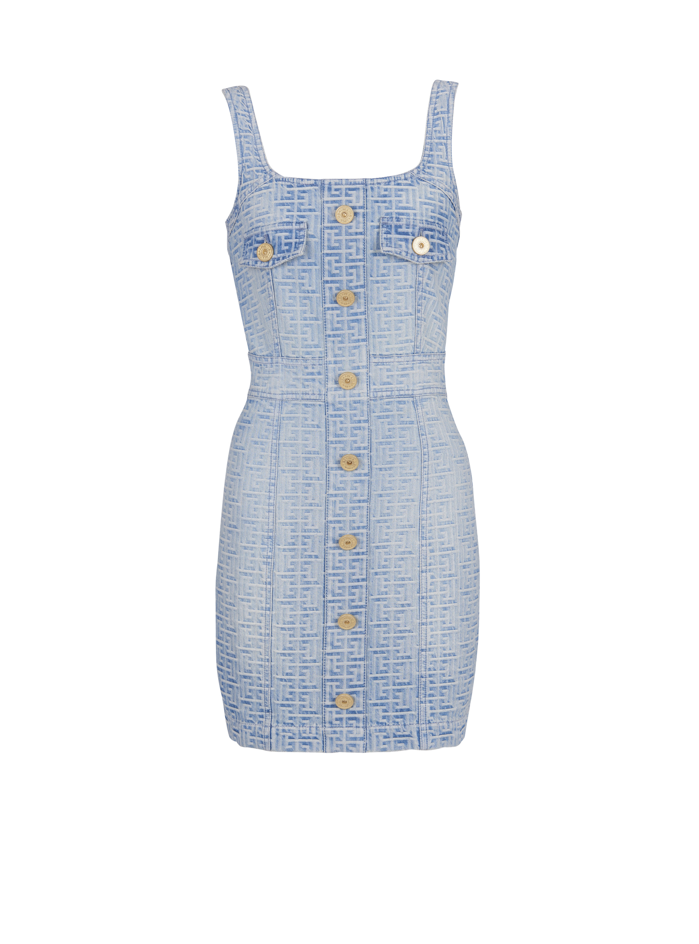 Monogrammed short denim dress - 1