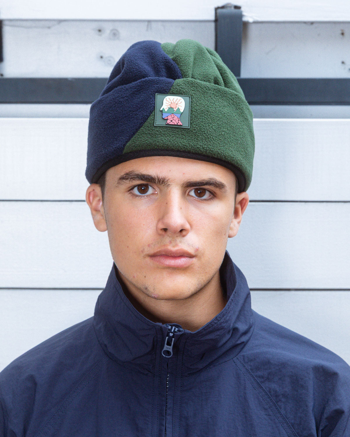 Organic Panel Polar Fleece Beanie - Navy/Olive - 2