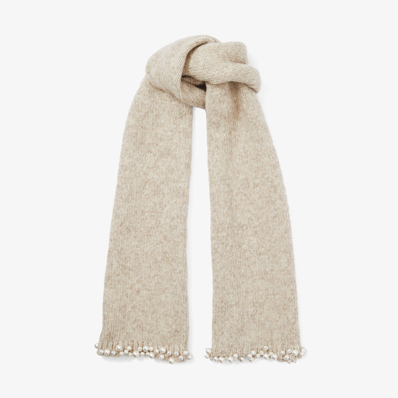 Galina
Latte Knitted Wool Blend Scarf with Pearls 1
