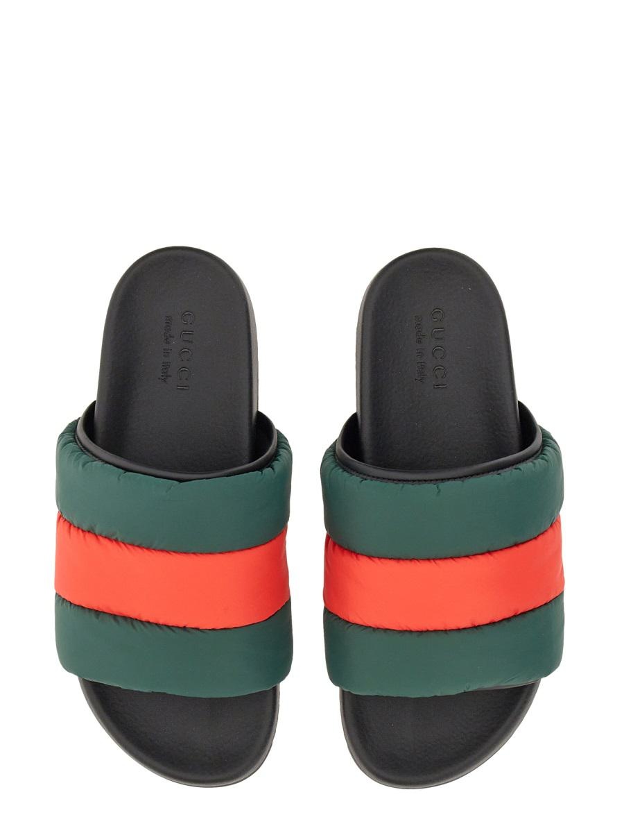 サンダル GUCCI FW22 SLIDER SANDAL WITH WEB RIBBON (692387 UFR303060) GUCCI Padded Web Slide Sandal, Green Red, Size US 7, 692387