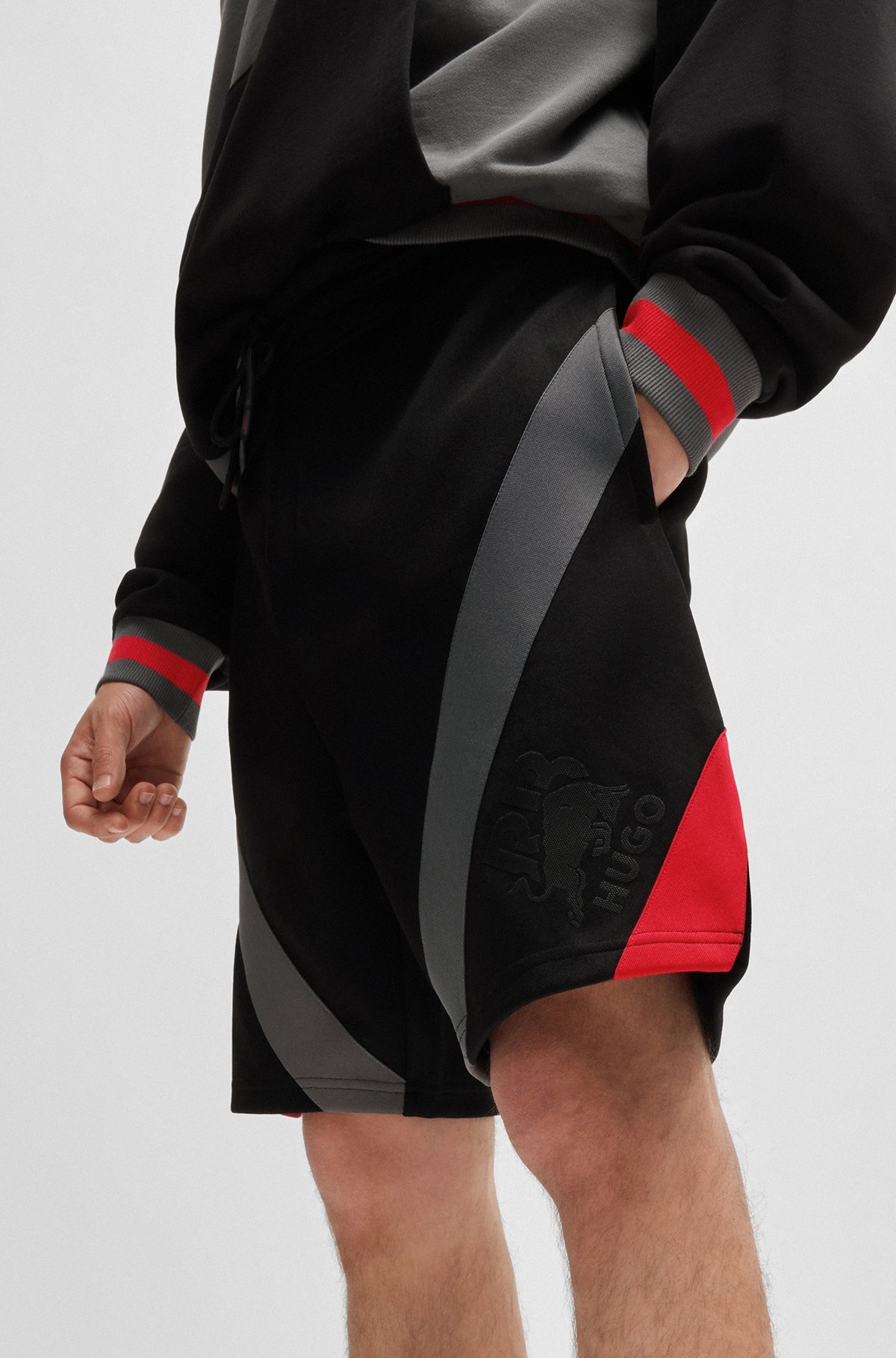 HUGO X RB OVERSIZE-FIT SHORTS WITH SIGNATURE BULL MOTIF - 3
