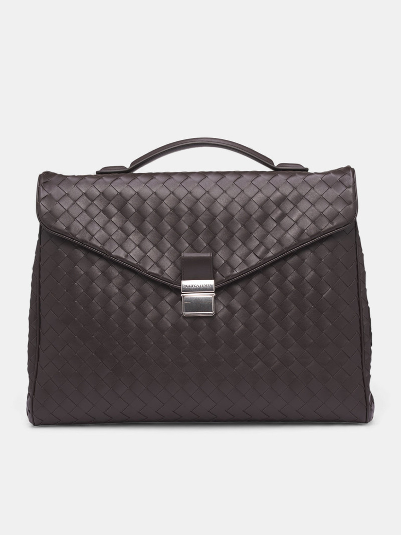 Black Intrecciato Leather Briefcase 1