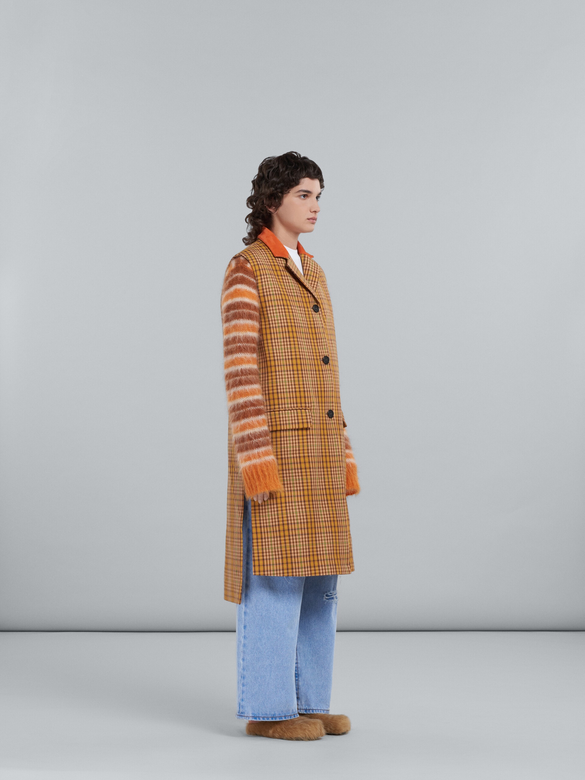 LONG WOOL VEST WITH ORANGE CHECKS - 6