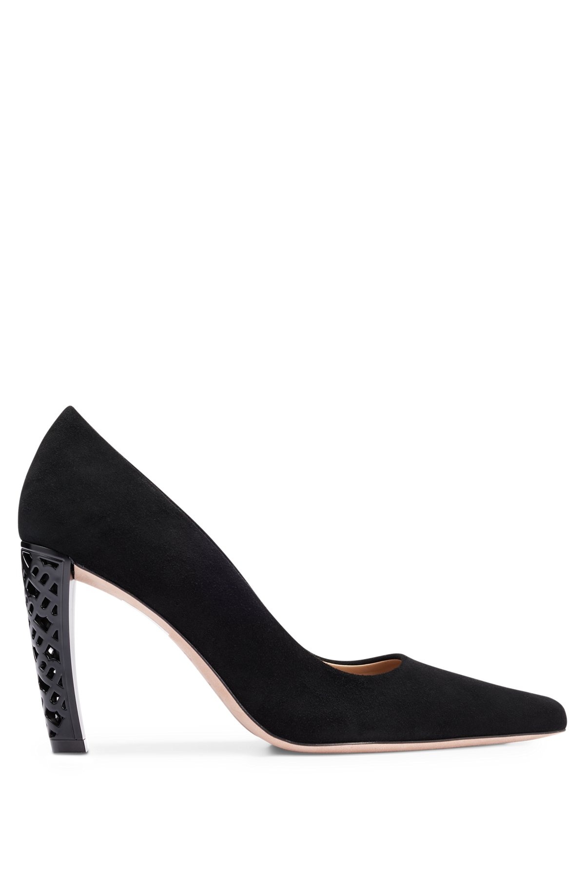 SUEDE PUMPS WITH MONOGRAM-STRUCTURED HEEL - 1