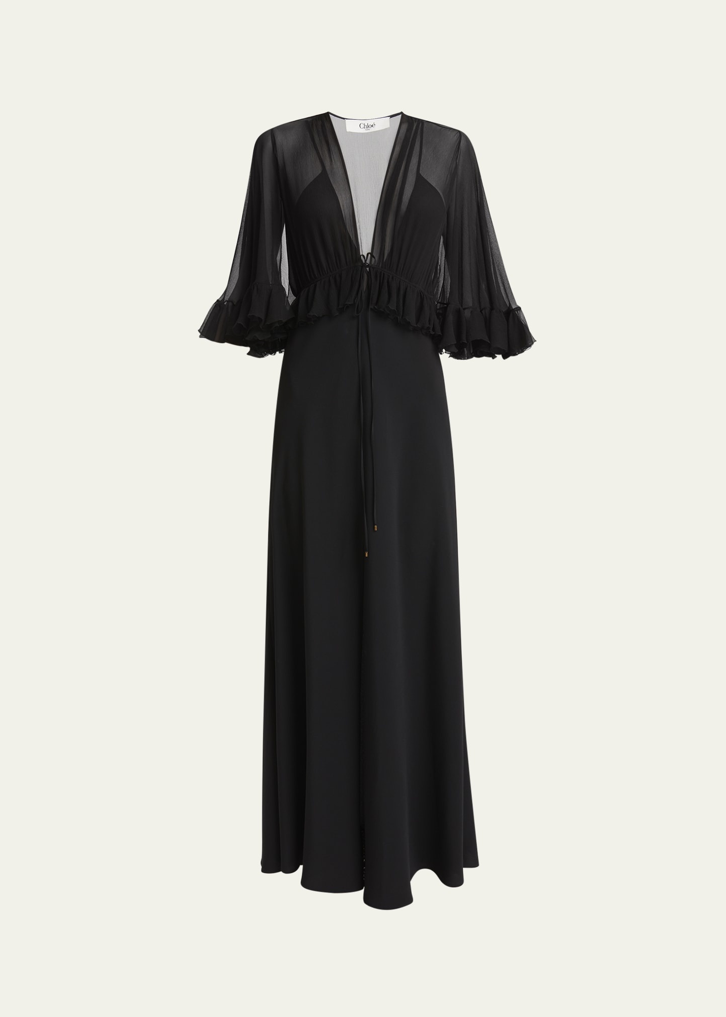 Ruffle Shrug Silk Maxi Dress - 1