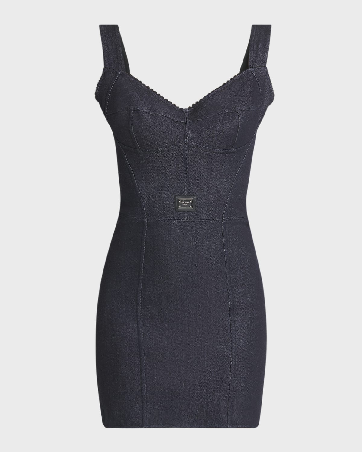 Logo Plaque Corset Denim Mini Dress - 1