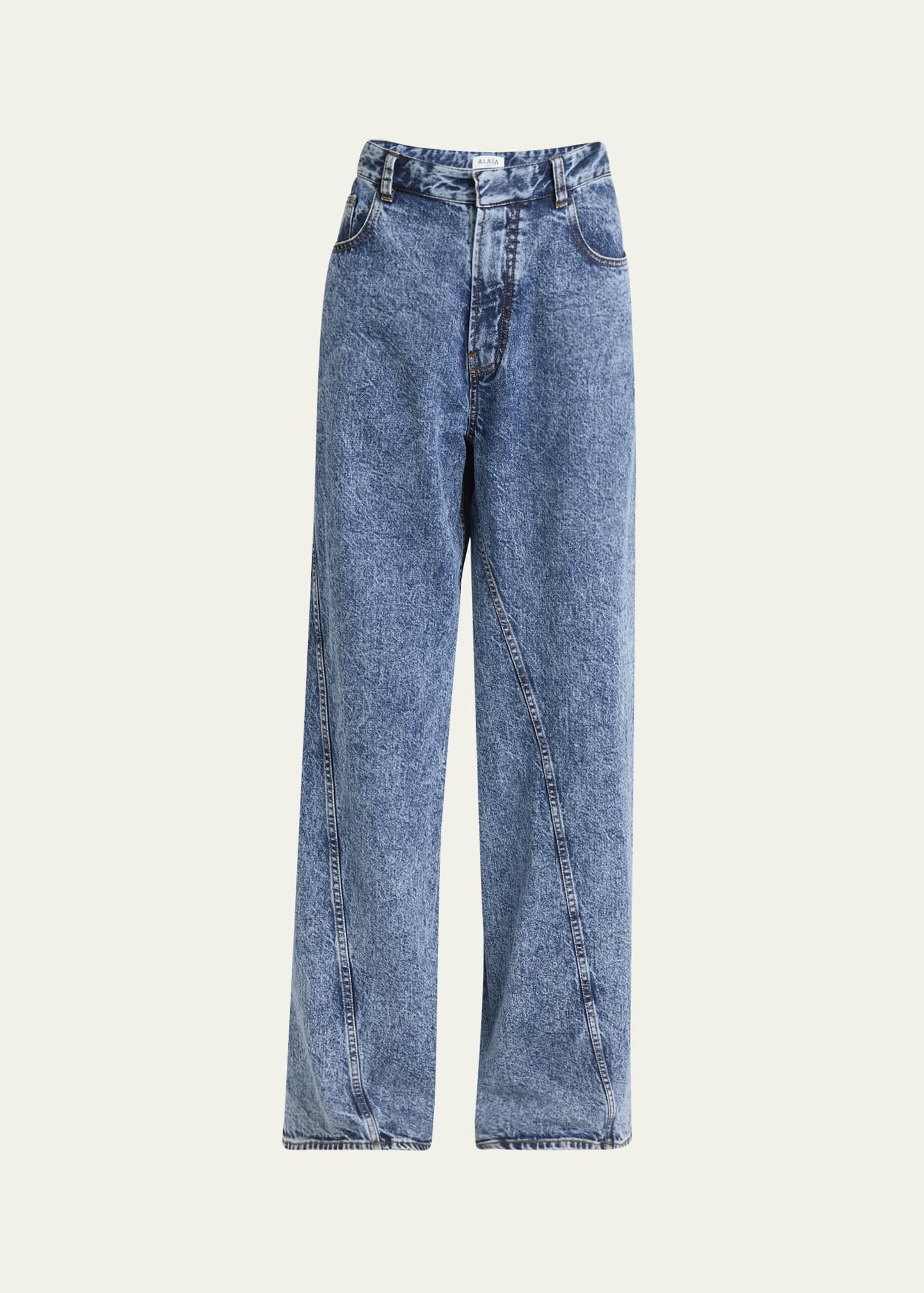 Twisted-Hem Wide-Leg Acid Denim Jeans - 1