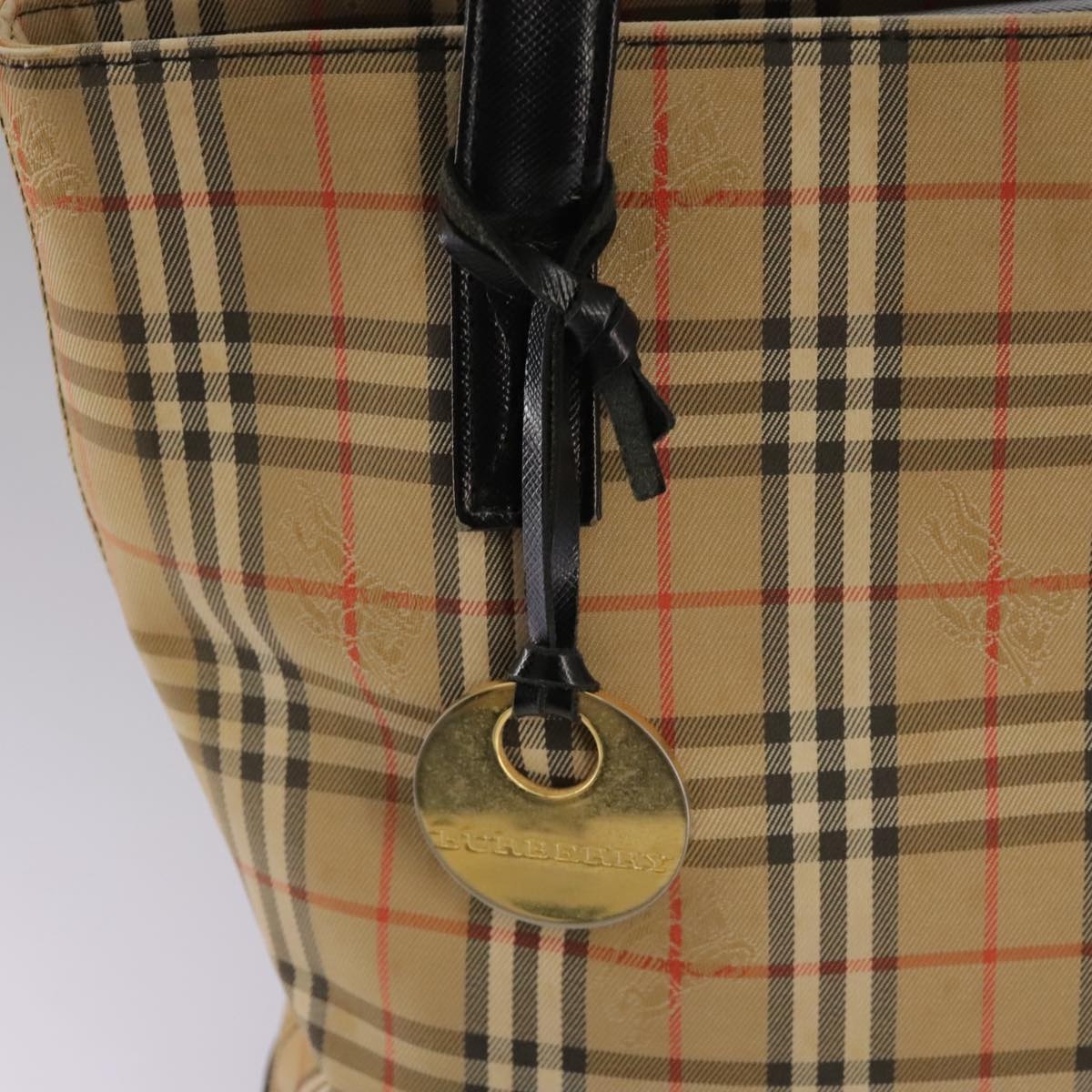 Burberry Nova Check Tote Bag Canvas Leather Beige Black Gold - 10
