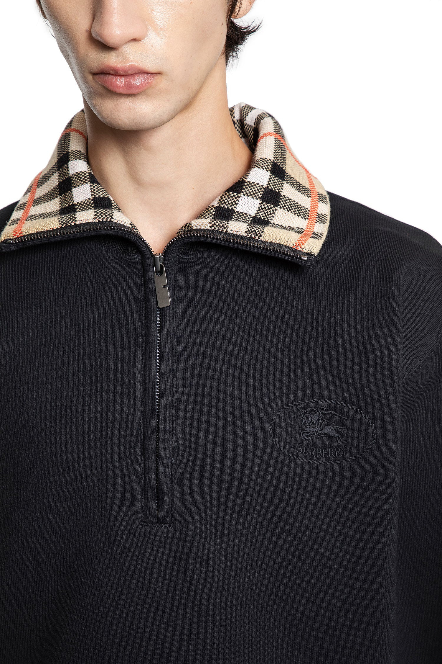 Check-Collar-Cotton-Half-Zip-Sweatshirt - 4