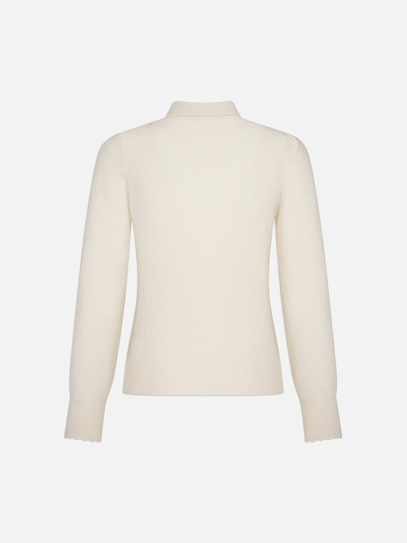 Pointelle Tie Neck Sweater in Cream 5