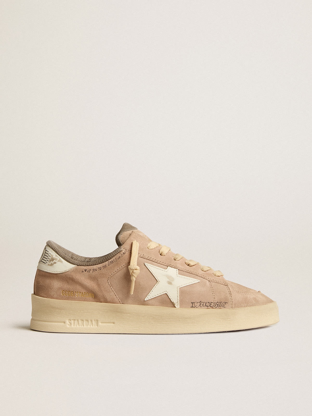 Stardan in old rose suede with white leather star and heel tab - 1