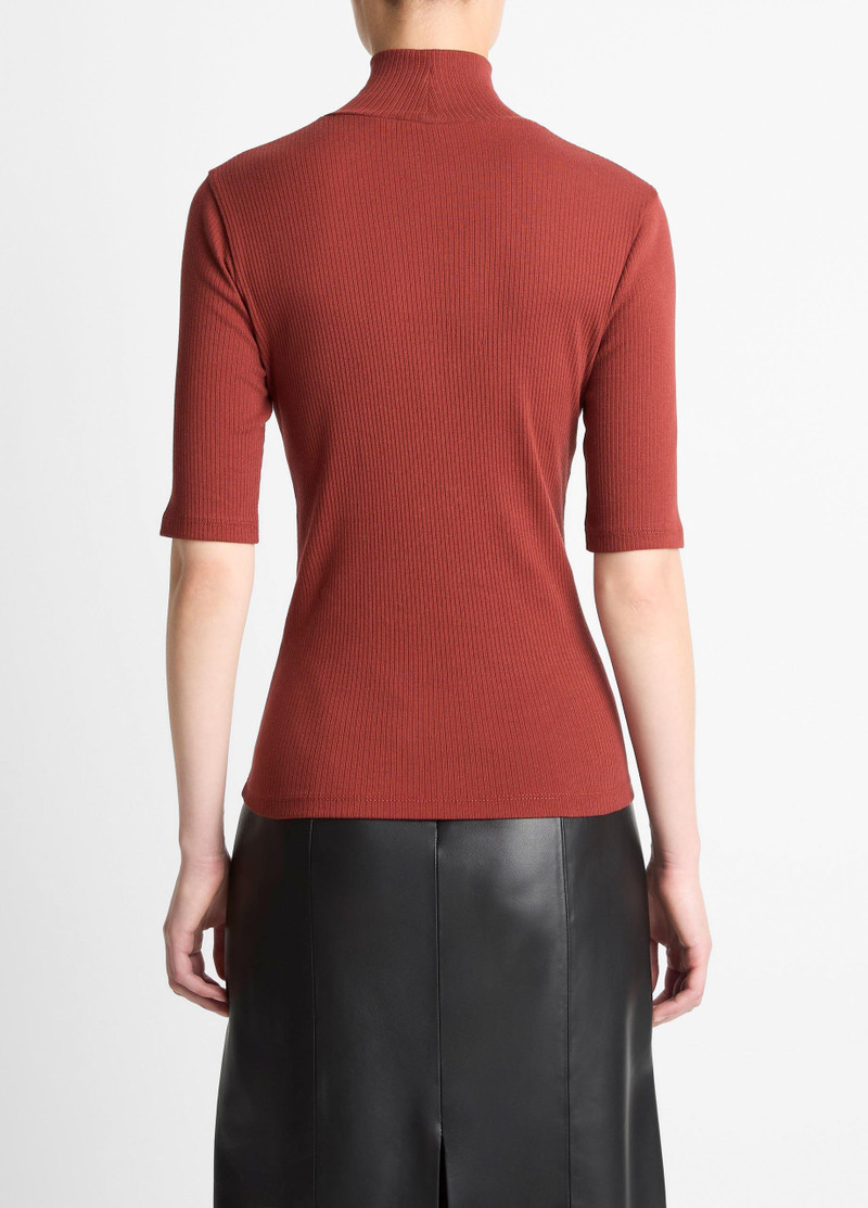 Vince Ribbed Cotton Elbow-Sleeve Turtleneck Top outlook