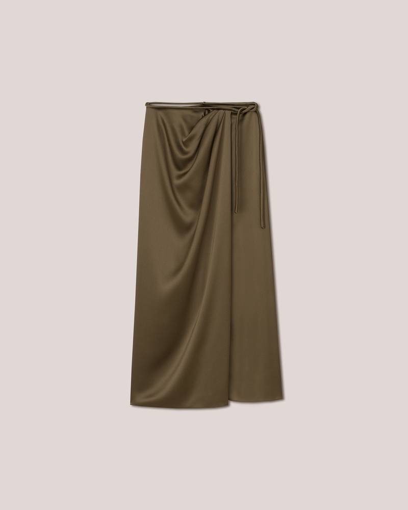 LEA - Draped midi wrap skirt with tubular waistband - Dark khaki 1