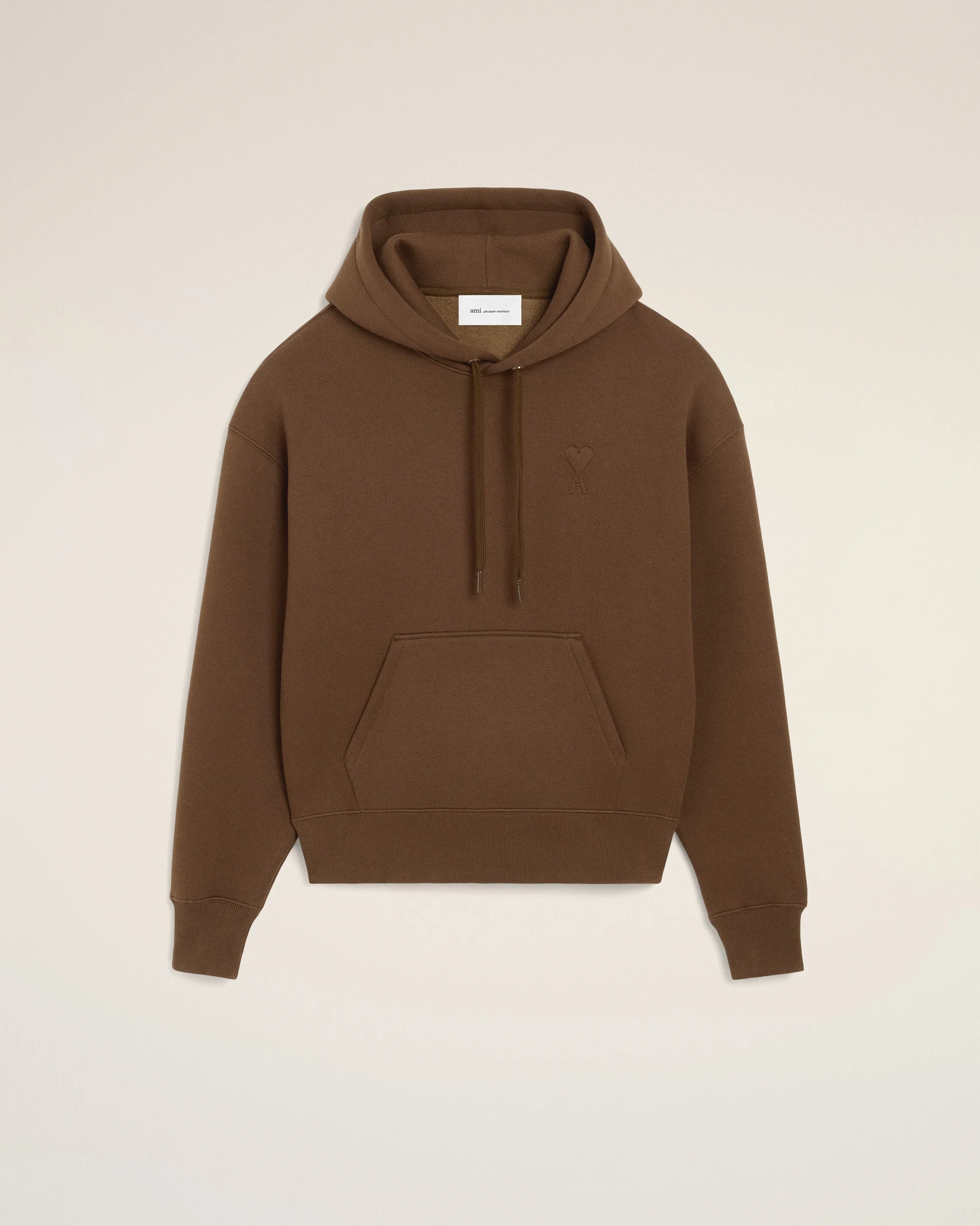 BROWN COTTON HOODIE WITH EMBOSSED AMI DE COEUR - 1