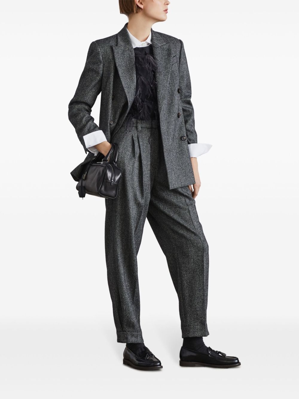 double-breasted herringbone blazer - 2