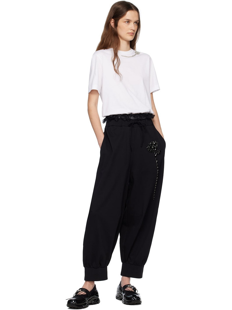 Simone Rocha Black Embellished Exposed Frilly Brief Drawstring Lounge Pants outlook