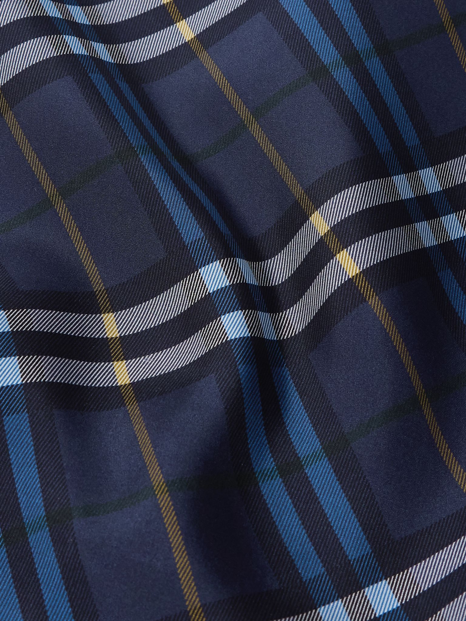 Convertible-Collar Checked Silk Shirt Navy - 4