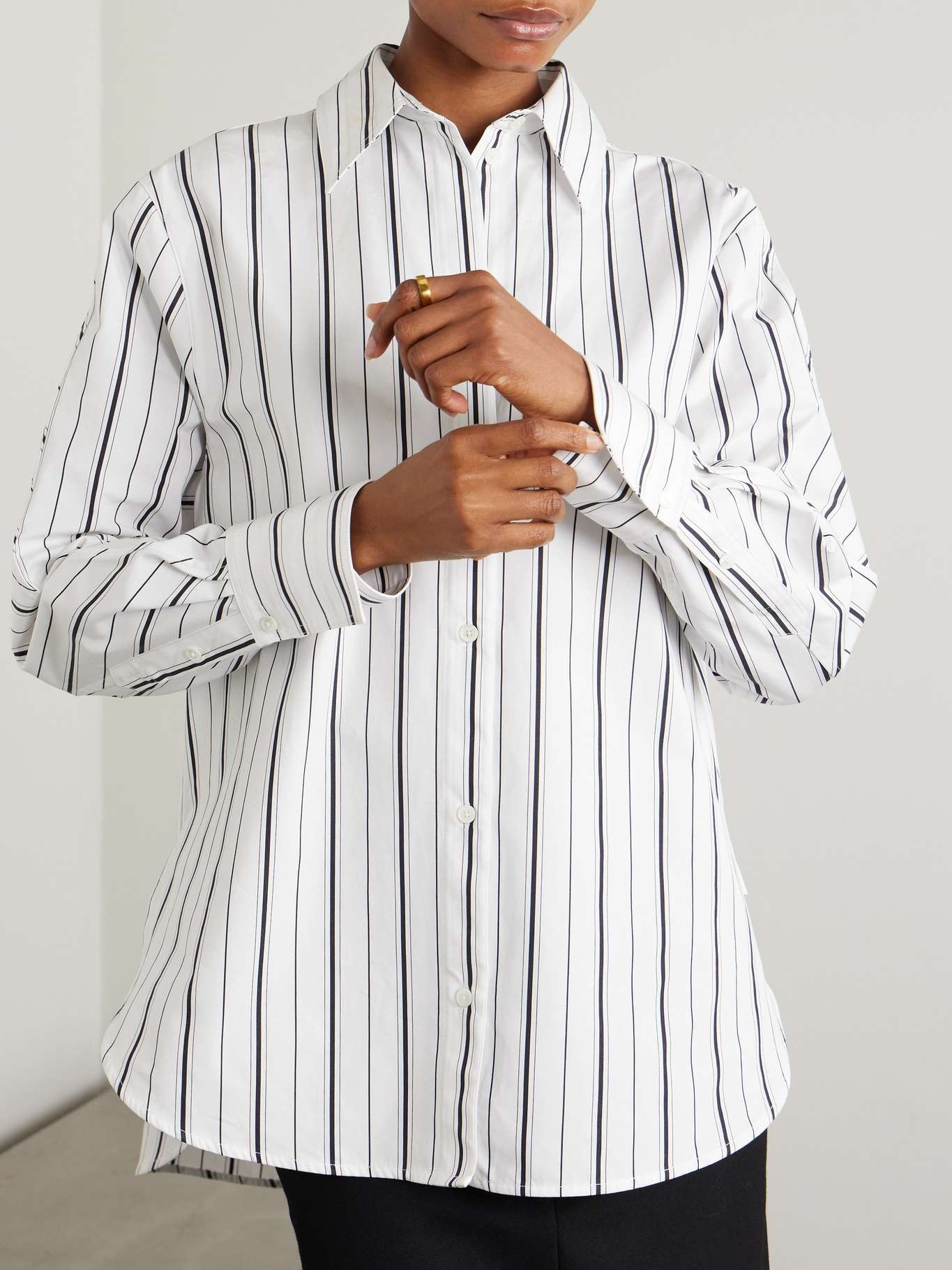 Striped cotton-poplin shirt White - 3