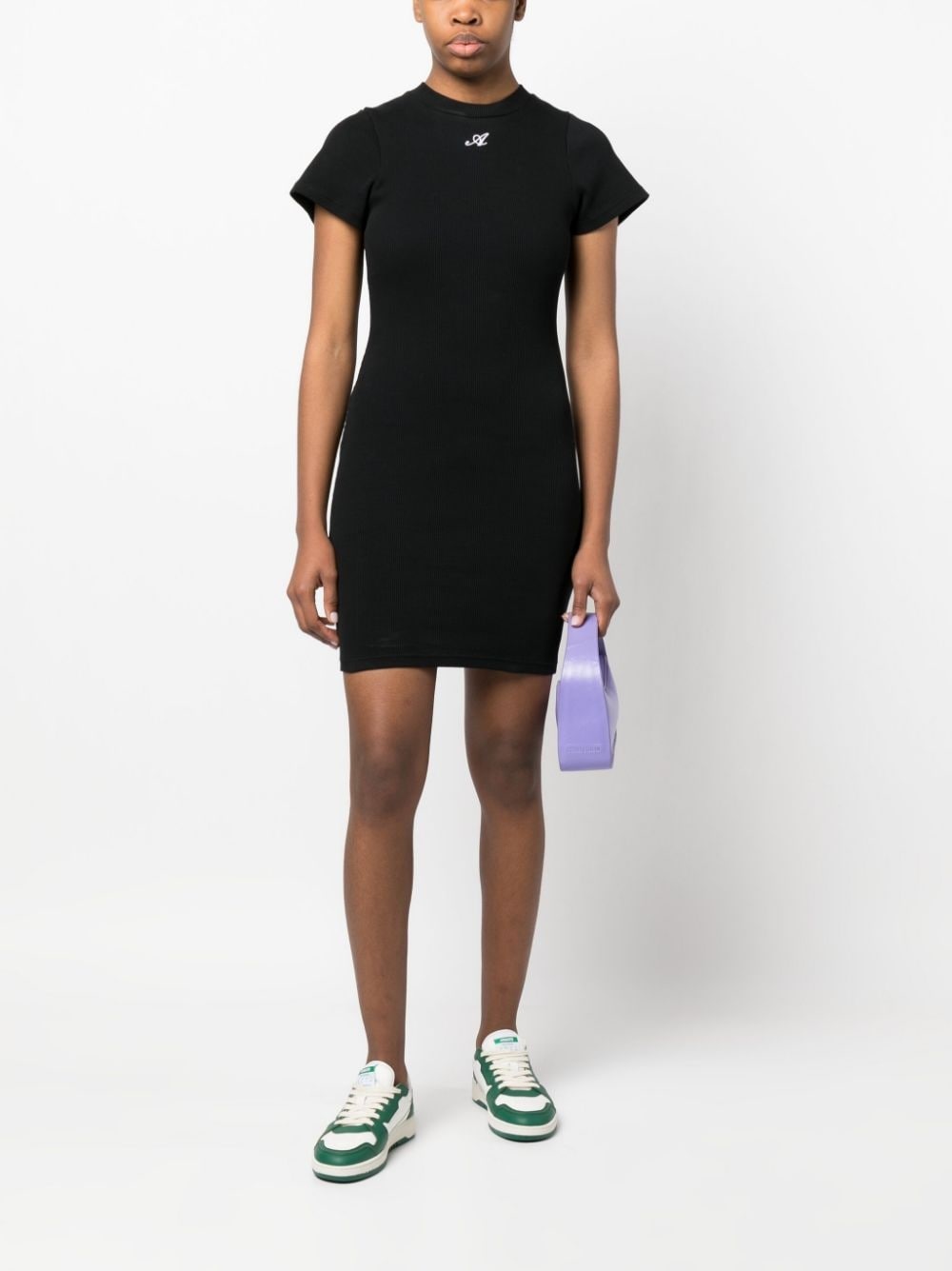 embroidered logo ribbed minidress - 2