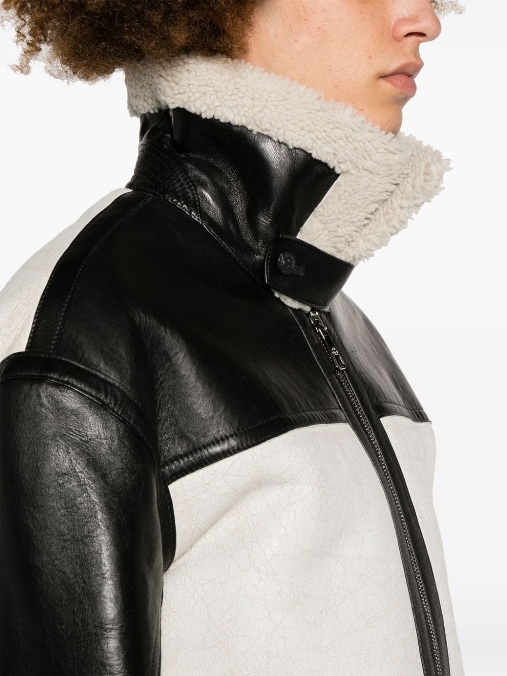 faux-shearling trim leather jacket - 5