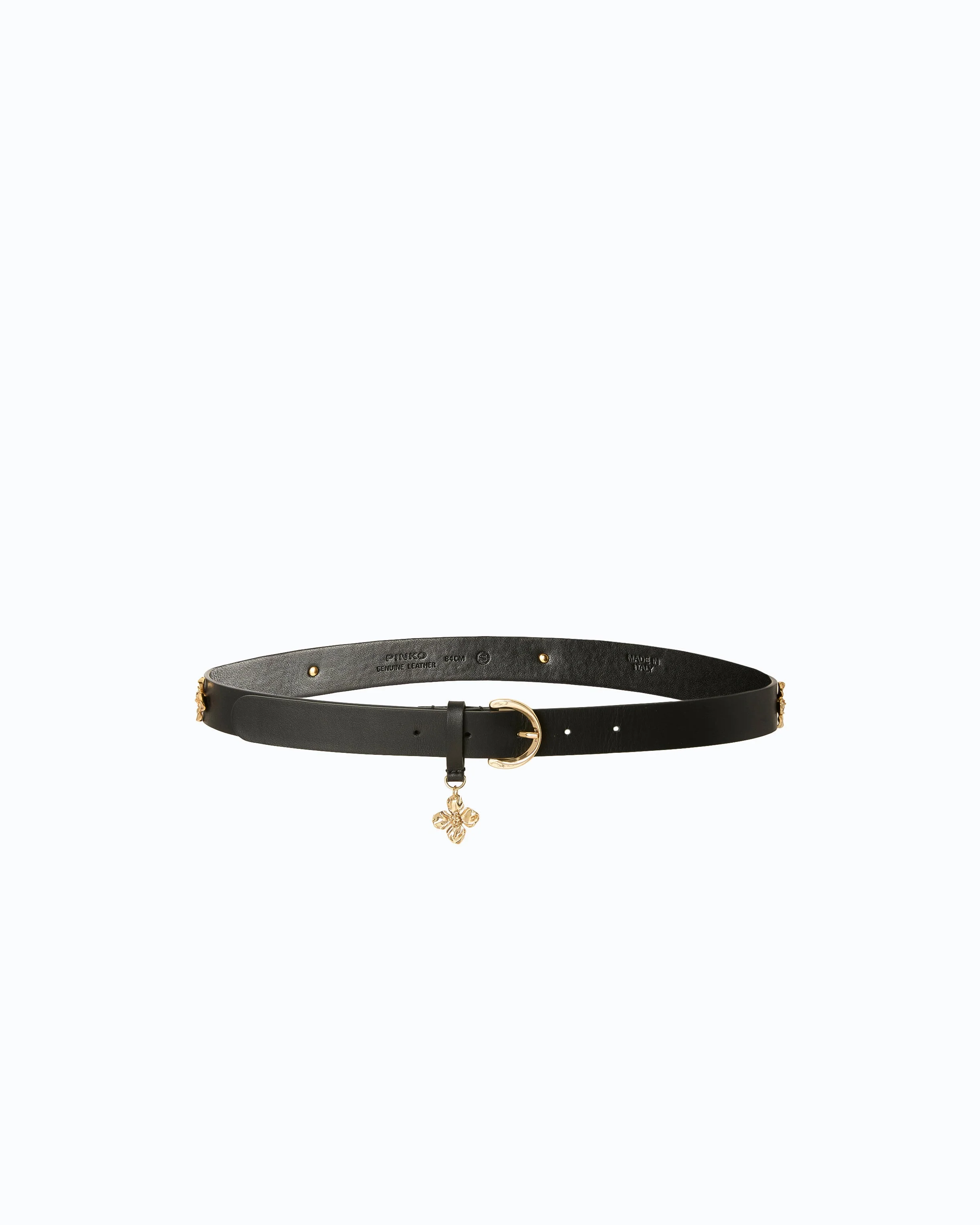 LEATHER BELT WITH FLORAL STUDS, 2 CM - 1