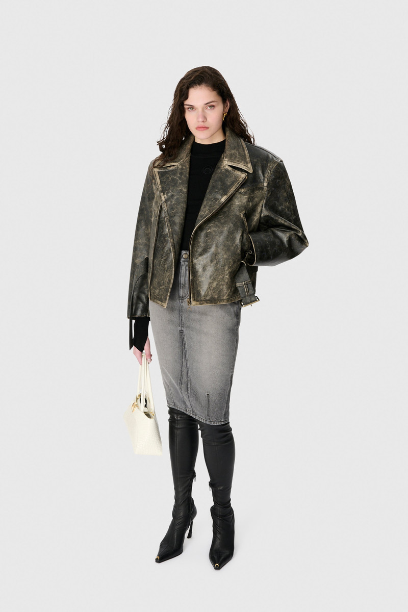 Marine Serre Vintage Moon Leather Biker Jacket outlook