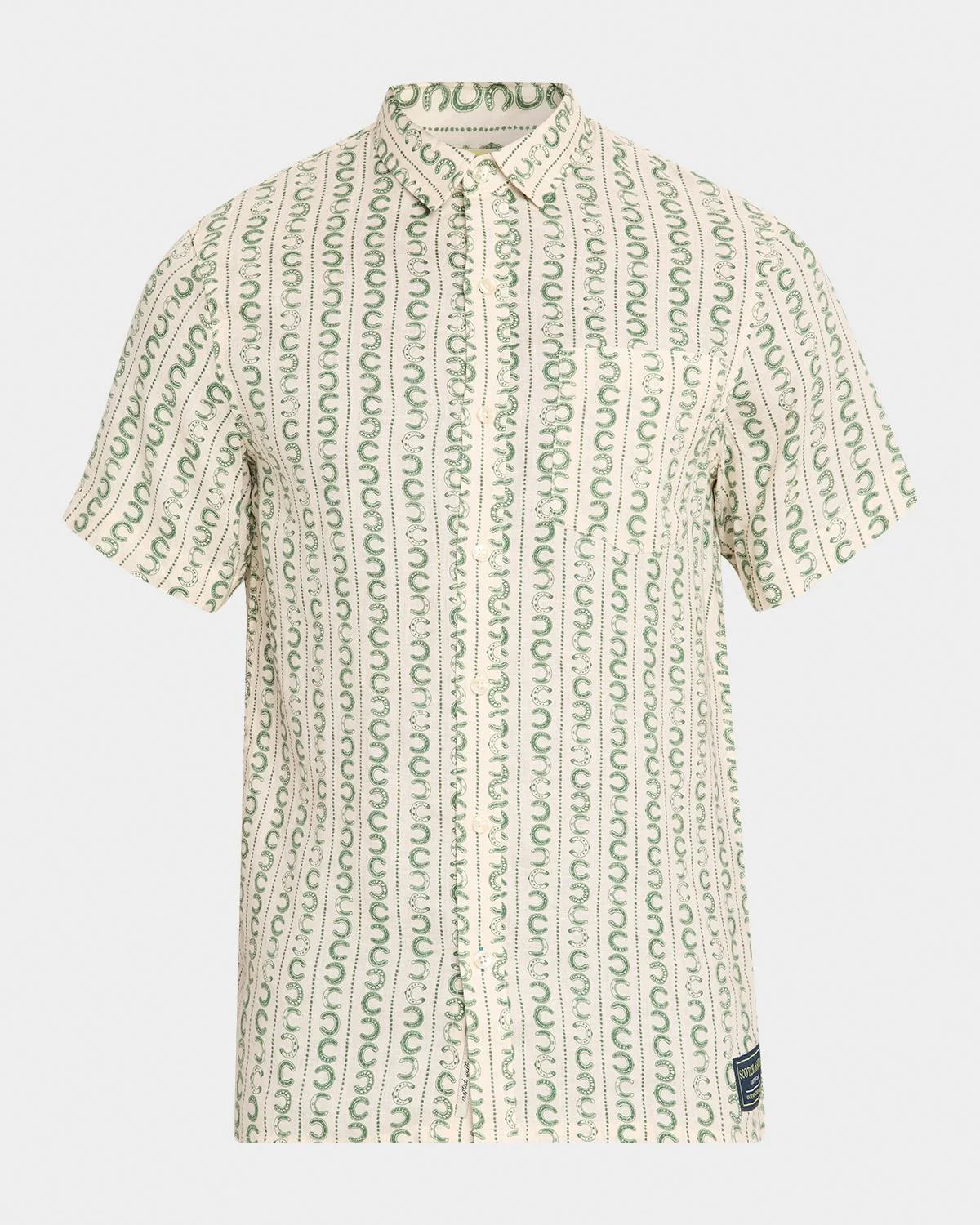 Men's Horseshoe Stripe Linen Short-Sleeve Shirt - 1