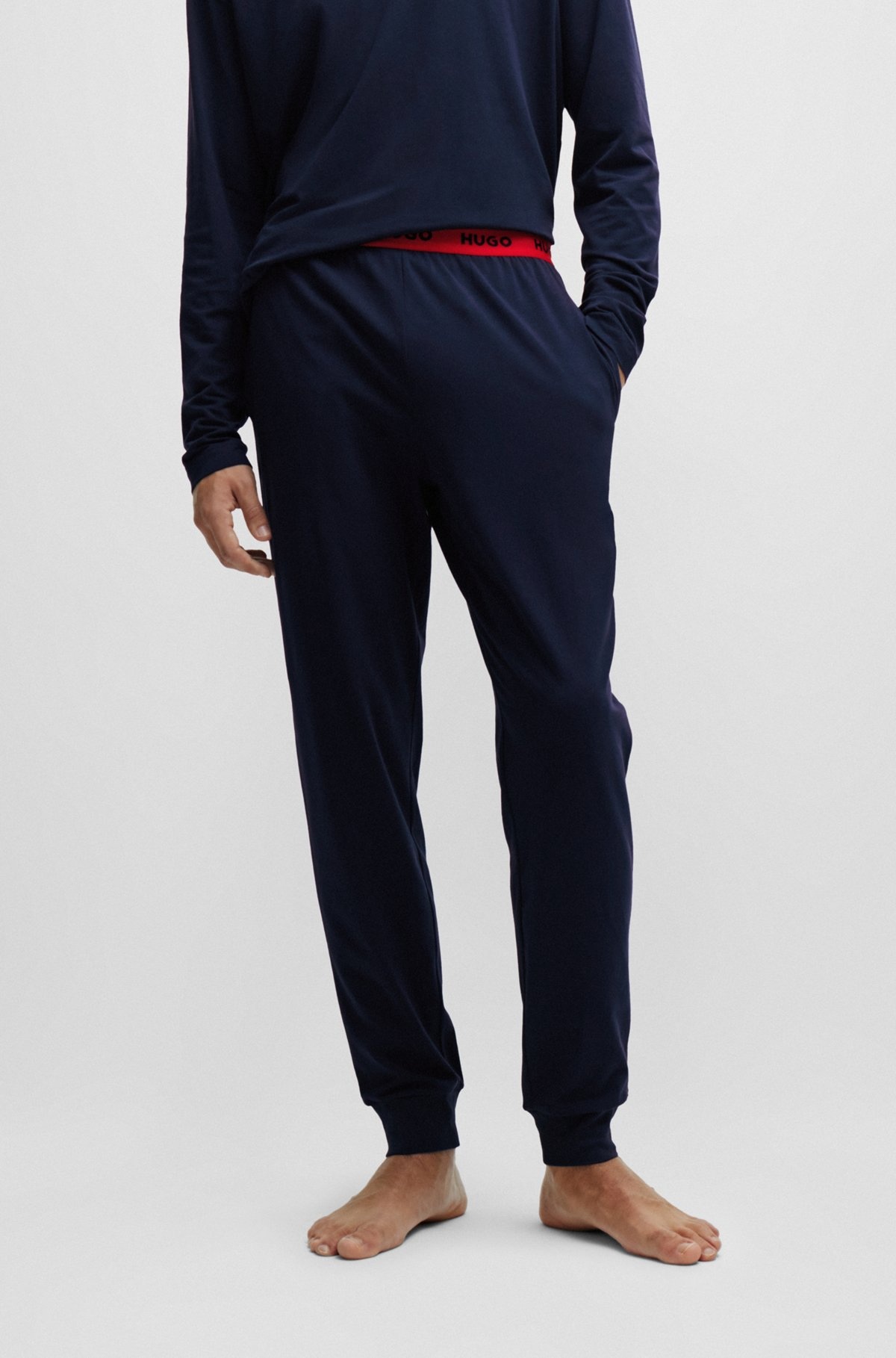 STRETCH-COTTON JERSEY PAJAMA BOTTOMS WITH LOGO WAISTBAND - 2