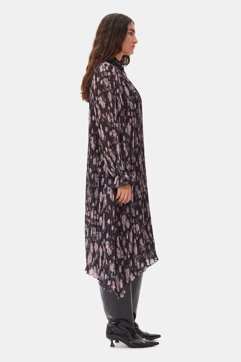 GANNI FLORAL PRINTED PLEATED GEORGETTE MIDI DRESS - F9551 | REVERSIBLE