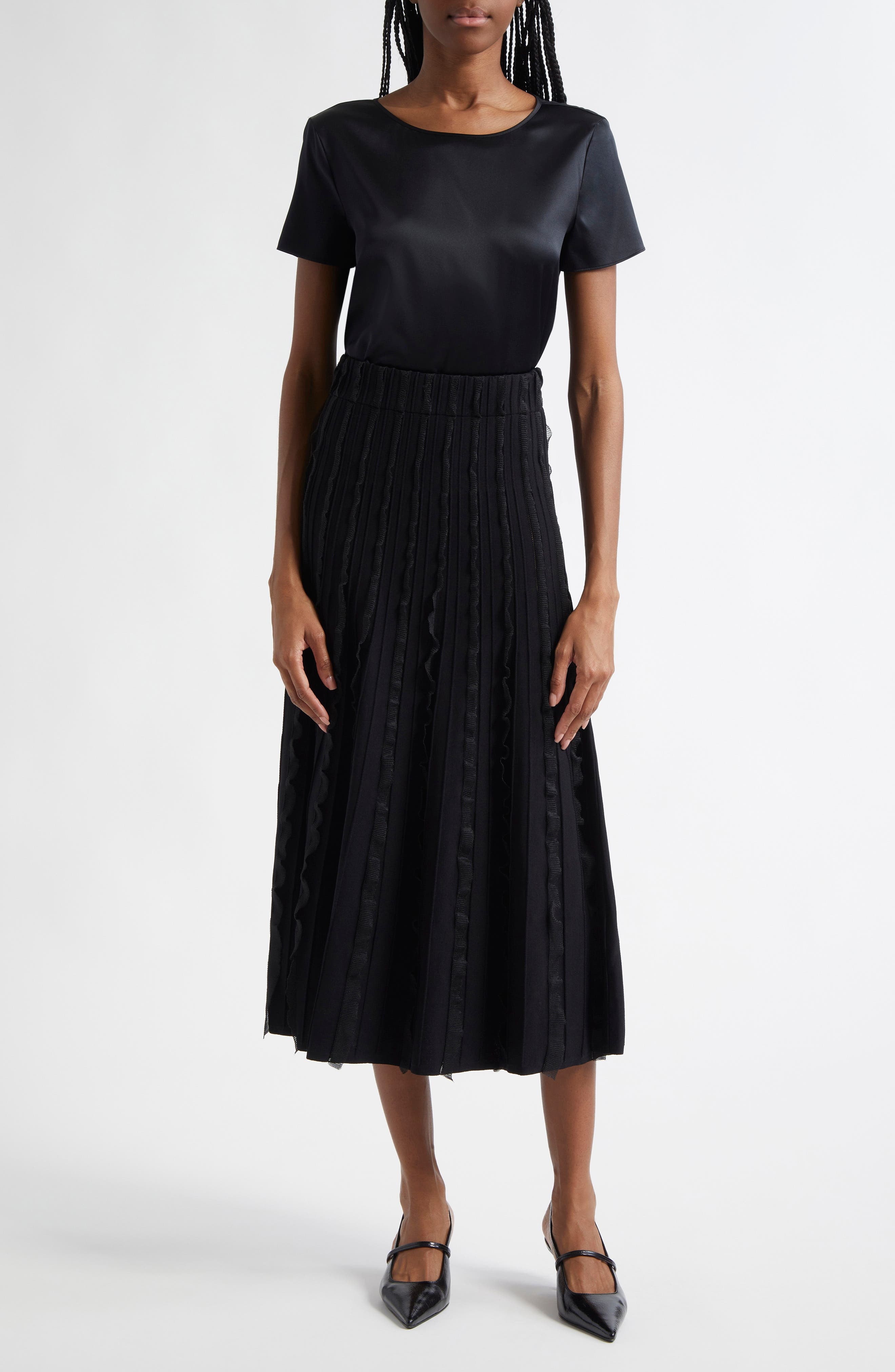 Emporio Armani Satin Stretch Silk T-Shirt in Black at Nordstrom - 2