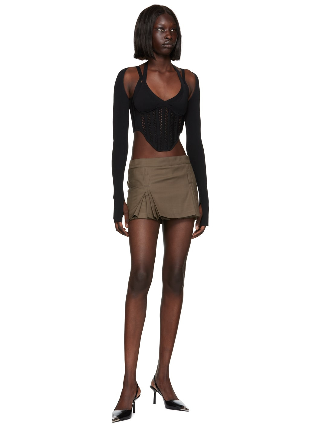 Brown Pleated Miniskirt - 4