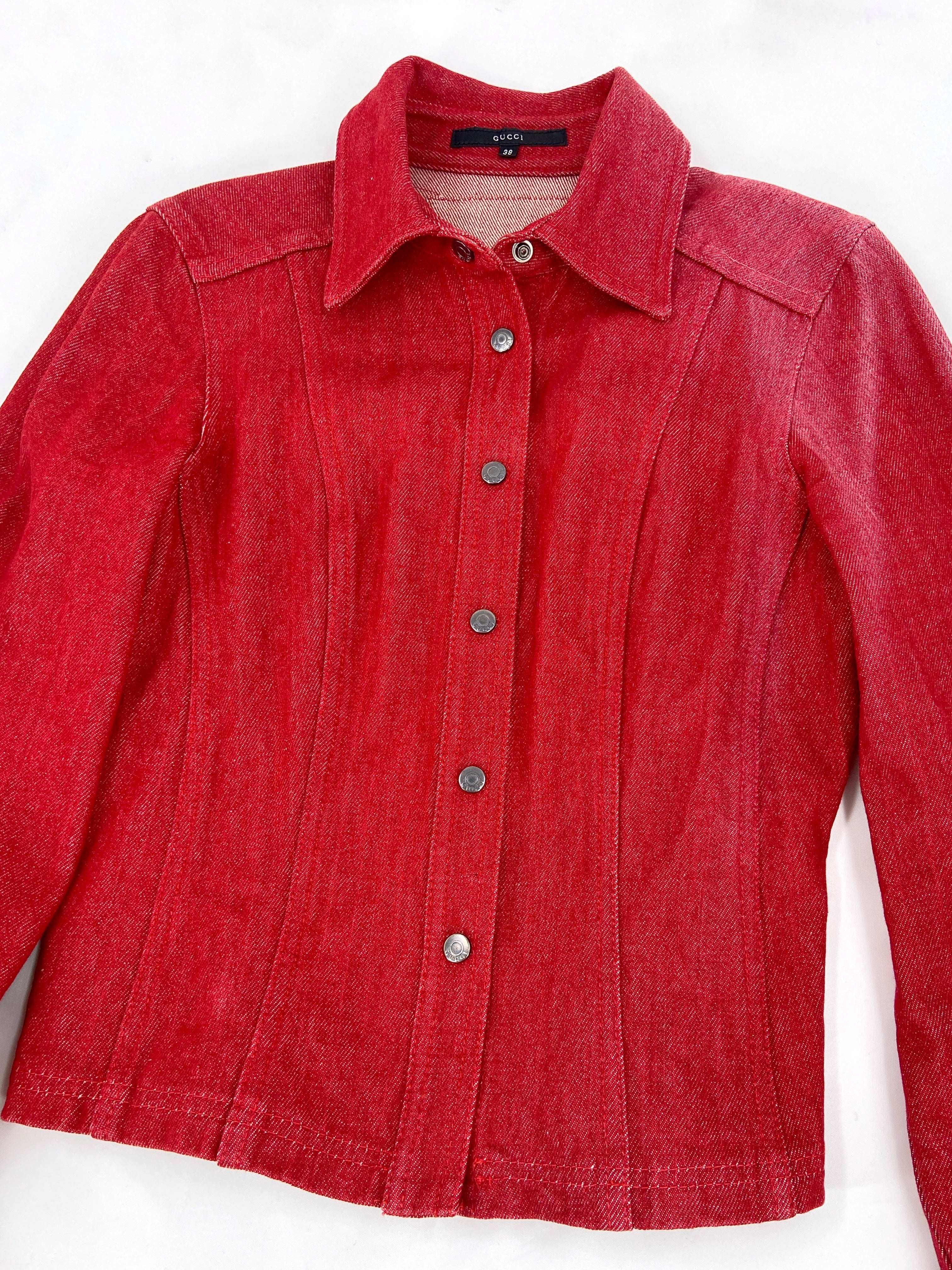 Gucci Fall 1999 Tom Ford Red Denim Jacket - 7
