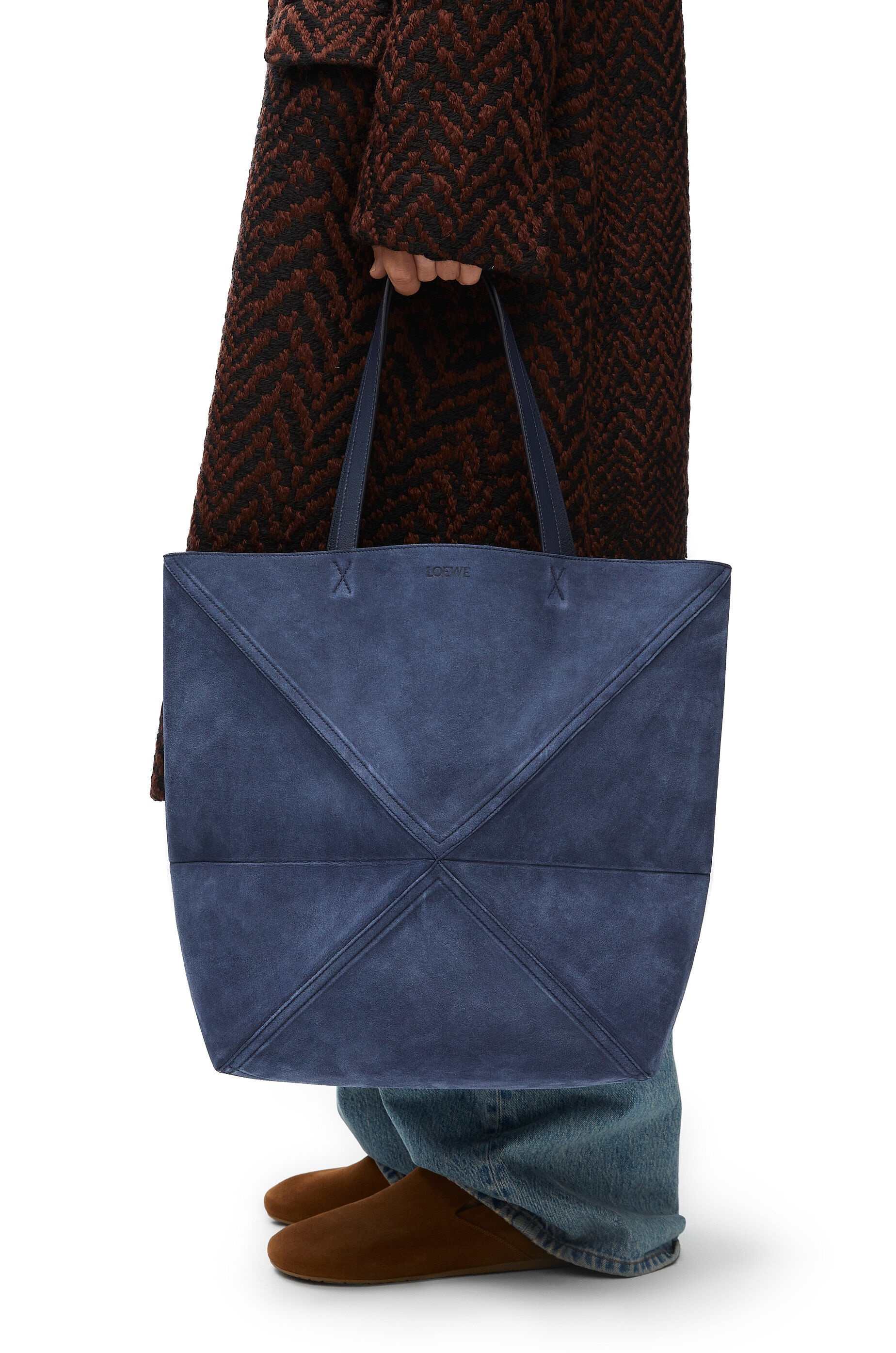 Large Puzzle Fold Tote in suede calfskin - 2