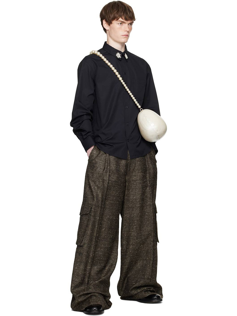Simone Rocha Black Beaded Flower Cluster Classic Shirt outlook