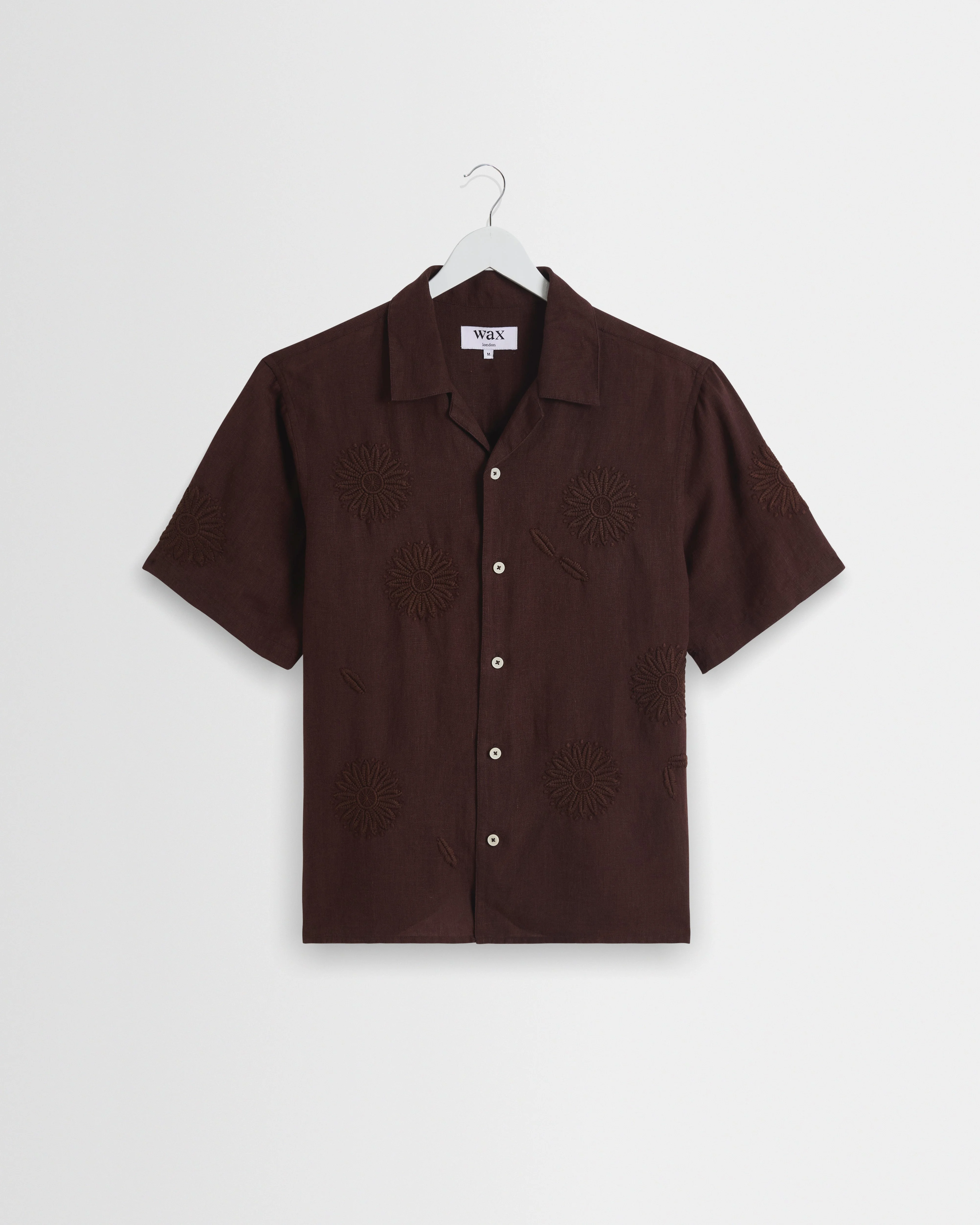Didcot - Brown Flower Embroidered Short-Sleeve Shirt - 1
