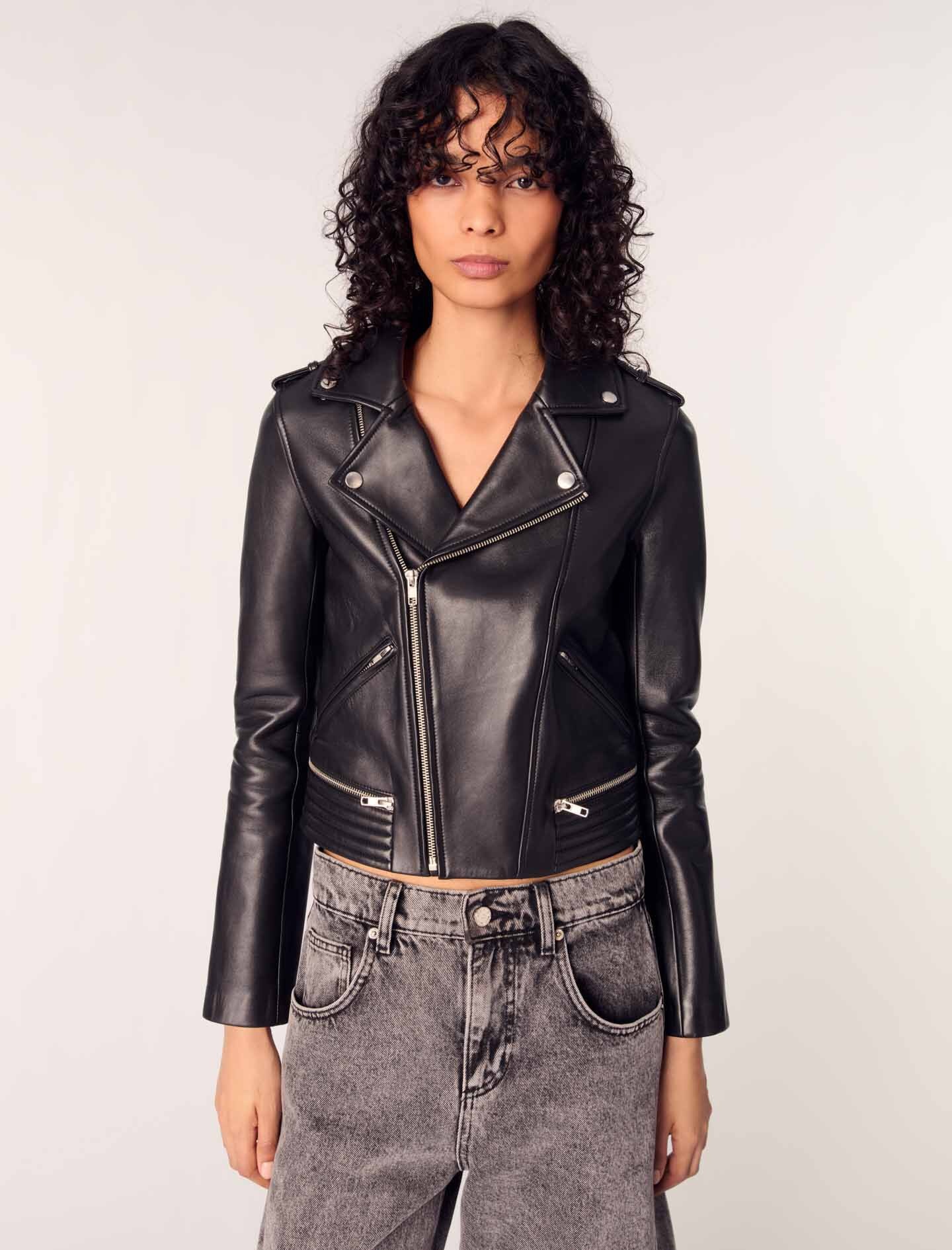 Leather biker-style jacket - 5