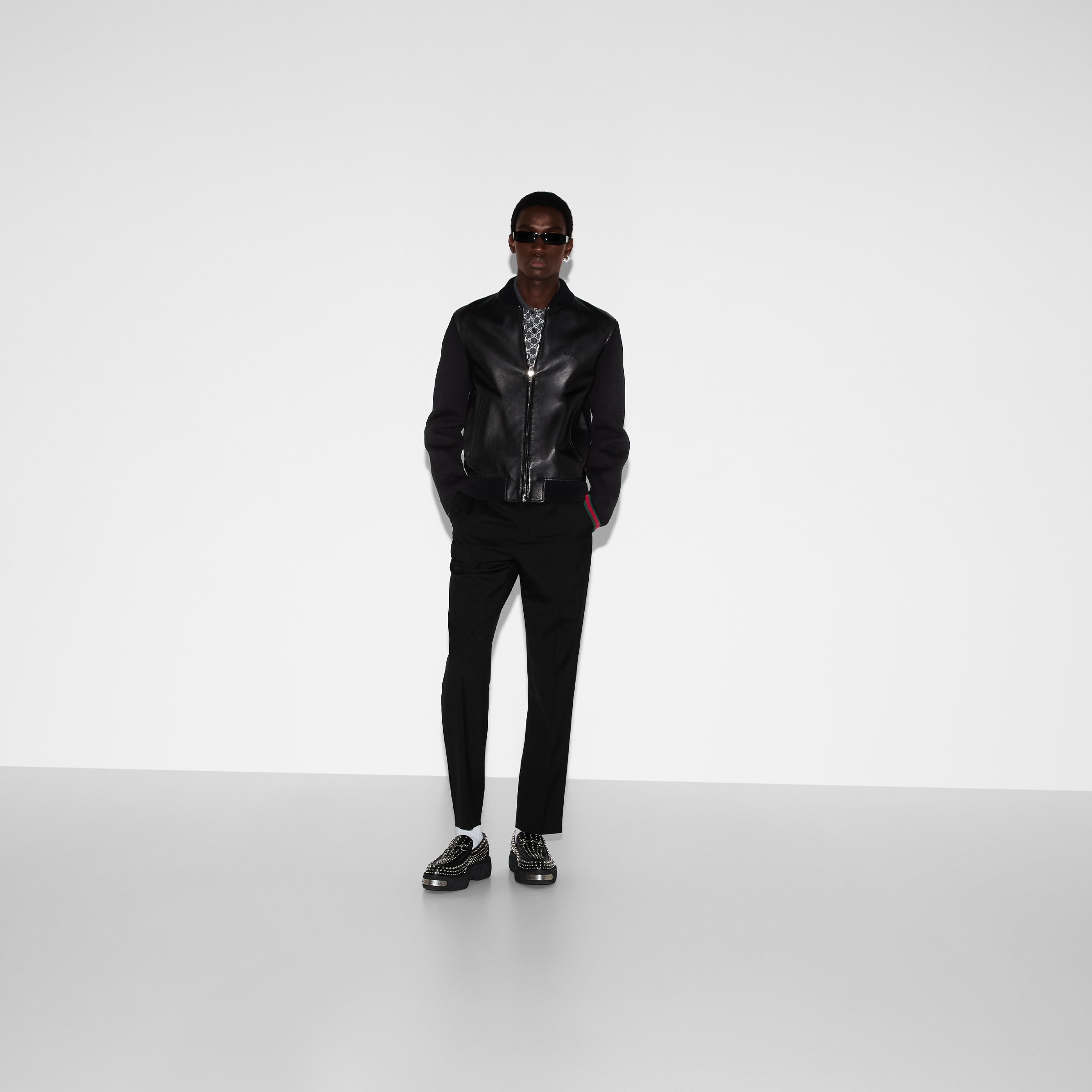 Nappa leather and knit bomber jacket - 2