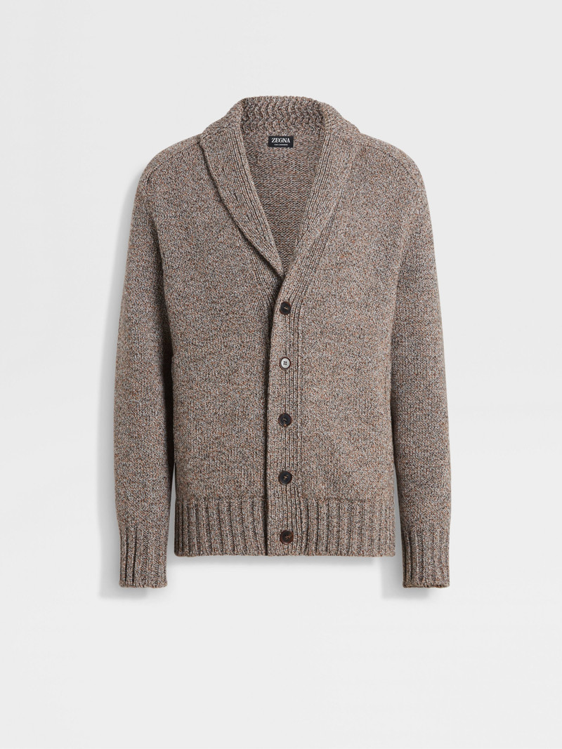 DARK FOLIAGE AND TAUPE OASI CASHMERE CARDIGAN - 1