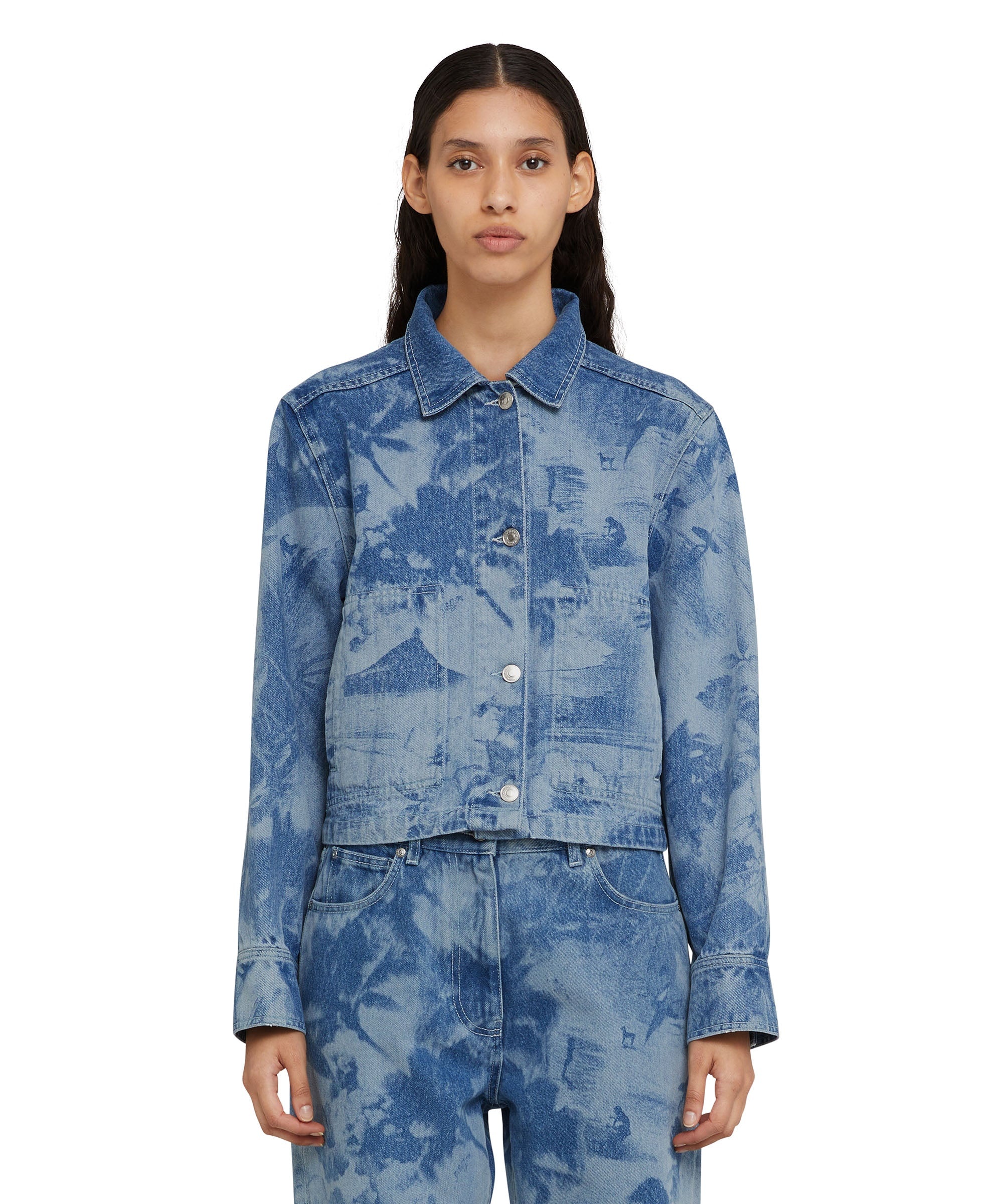 Denim crop jacket with "surfer" laser processing - 3